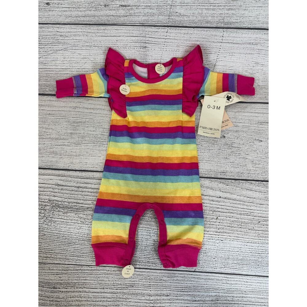 Monica + Andy Paris Hilton Baby Girls Rainbow Striped Onesie Size 0-3M